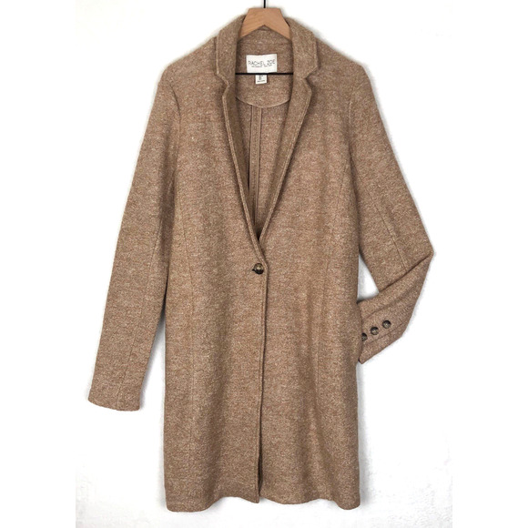 RACHEL ZOE Boiled Wool Blend Coat Long Sz L Brown‎ One Button Pockets Coatigan - Picture 1 of 12